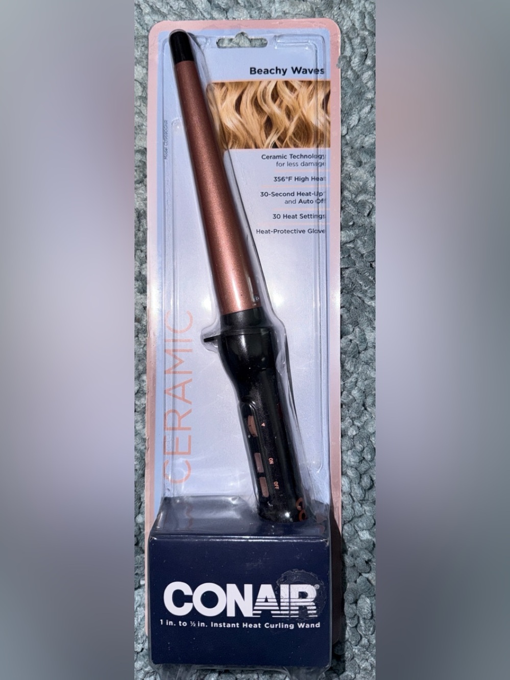 Conair Beachy Waves Ceramic Curling Wand in Rose Gold and Black